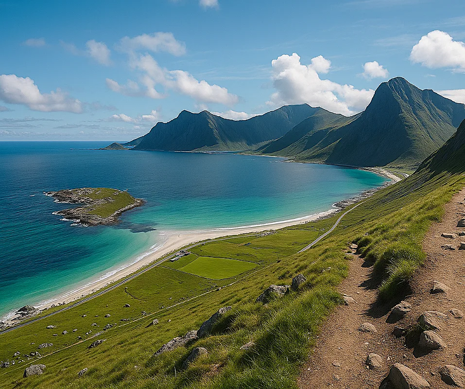 Sendero costero entre las playas de Haukland y Uttakleiv, Lofoten