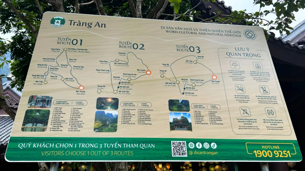 Opciones de las tres rutas en barca que puedes hacer en Trang An